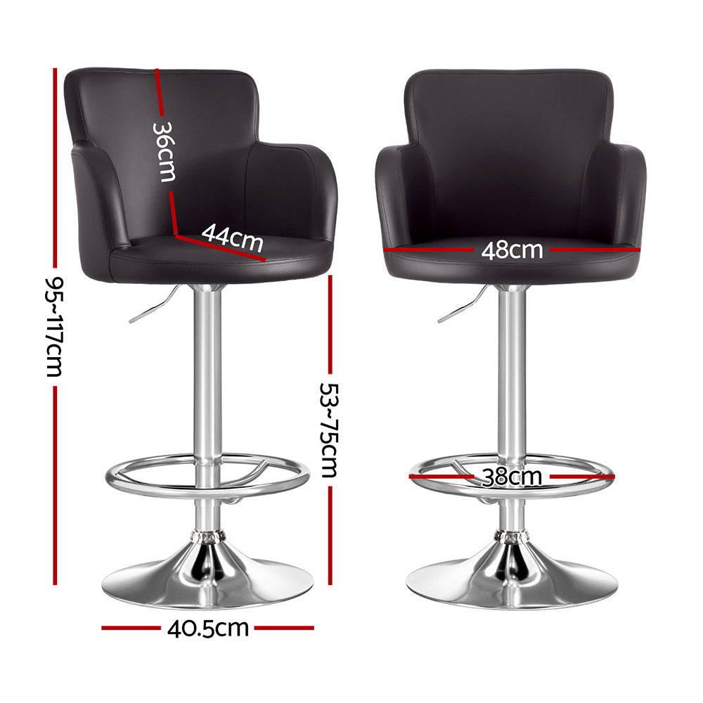 Artiss 2x Leather Bar Stools Swivel Adjustable Gas Lift PU Counter Chairs Brown-Furniture &gt; Bar Stools &amp; Chairs &gt; Table &amp; Bar Stools-PEROZ Accessories