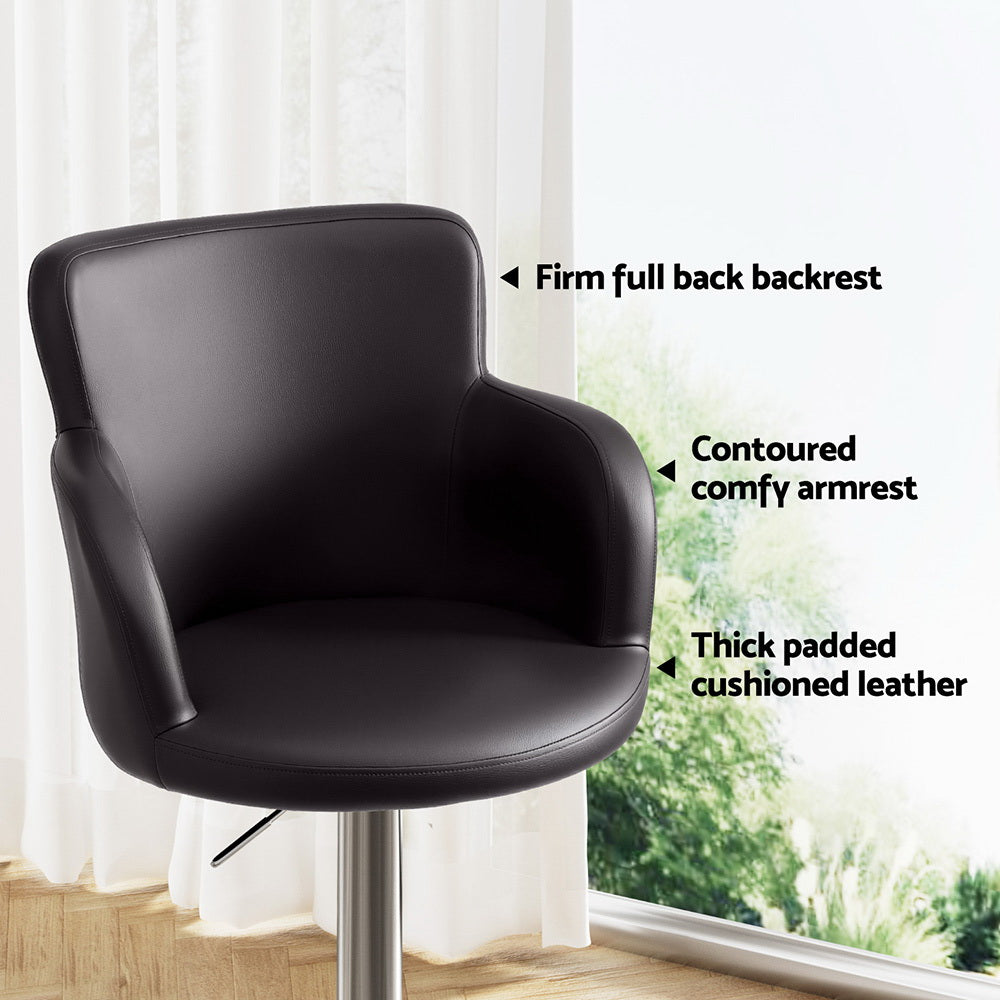 Artiss 2x Leather Bar Stools Swivel Adjustable Gas Lift PU Counter Chairs Brown-Furniture &gt; Bar Stools &amp; Chairs &gt; Table &amp; Bar Stools-PEROZ Accessories