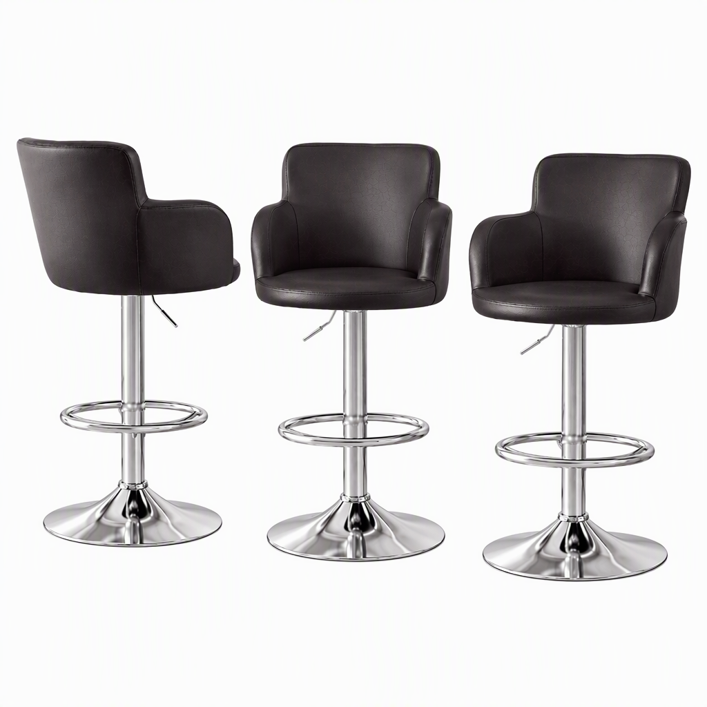 Artiss 3x Bar Stools Counter Chairs Swivel Adjustable Tub PU Leather Brown-Furniture > Bar Stools &amp; Chairs > Table &amp; Bar Stools-PEROZ Accessories