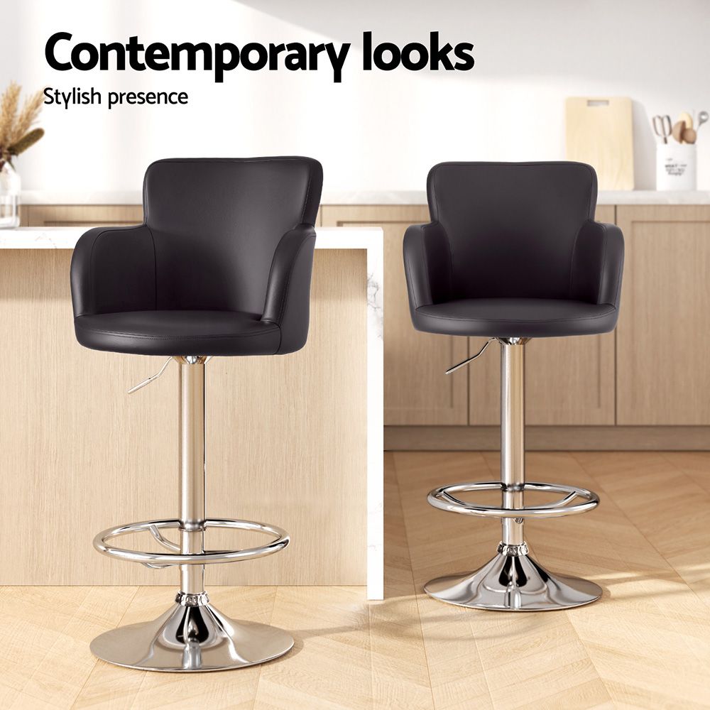 Artiss 3x Bar Stools Counter Chairs Swivel Adjustable Tub PU Leather Brown-Furniture > Bar Stools &amp; Chairs > Table &amp; Bar Stools-PEROZ Accessories