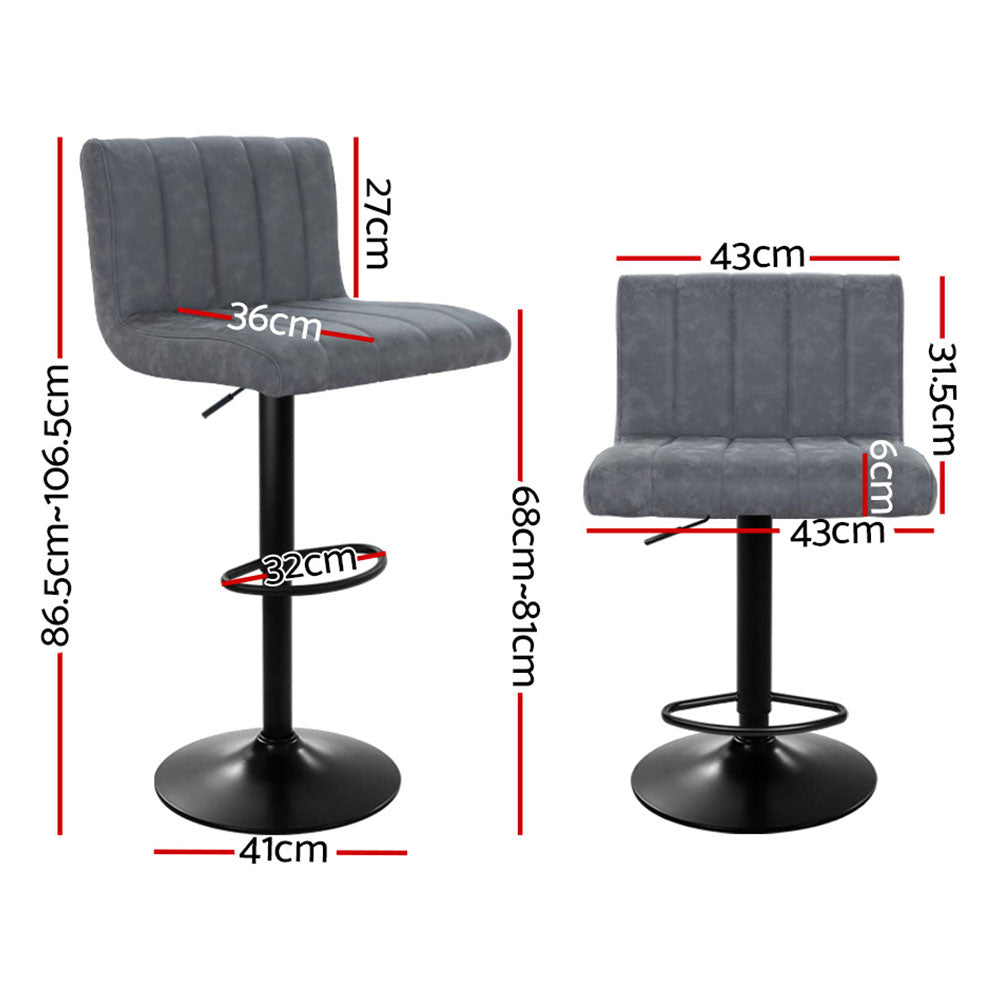 Artiss 2x Bar Stools Vintage Leather Gas Lift Grey-Furniture &gt; Bar Stools &amp; Chairs-PEROZ Accessories