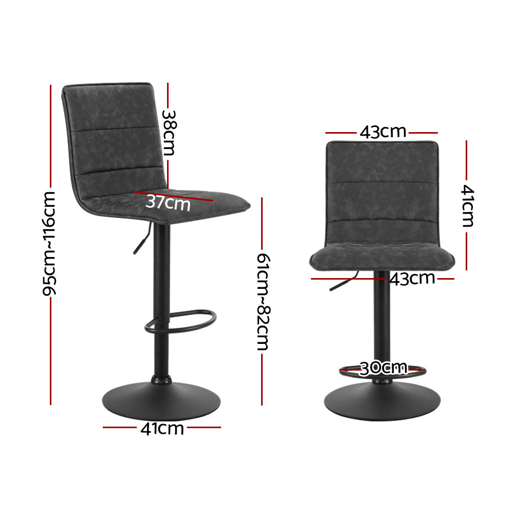 Artiss 2x Bar Stools Gas Lift Vintage Leather Grey-Furniture &gt; Bar Stools &amp; Chairs-PEROZ Accessories
