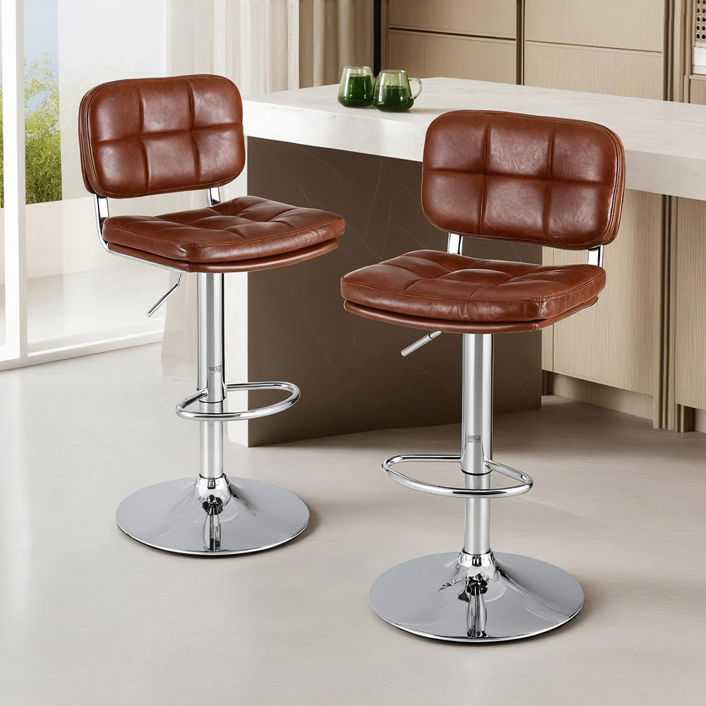 Artiss 2x Bar Stools Kitchen Swivel Gas Lift Counter Chair Tuft PU Leather Brown-Furniture &gt; Bar Stools &amp; Chairs &gt; Table &amp; Bar Stools-PEROZ Accessories