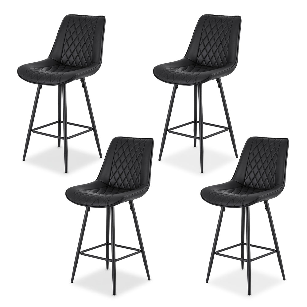 Artiss 4x Bar Stools Kitchen Dining Chair Counter Stool Diamond PU Leather Black-Furniture &gt; Bar Stools &amp; Chairs &gt; Table &amp; Bar Stools-PEROZ Accessories