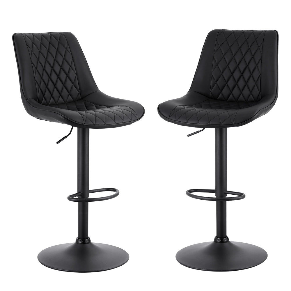 Artiss 2x Bar Stools Kitchen Swivel Gas Lift Counter Chair Diamond Leather Black-Furniture &gt; Bar Stools &amp; Chairs &gt; Table &amp; Bar Stools-PEROZ Accessories