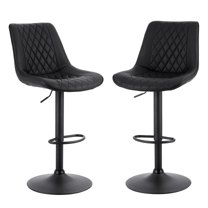 Artiss 2x Bar Stools Kitchen Swivel Gas Lift Counter Chair Diamond Leather Black-Furniture &gt; Bar Stools &amp; Chairs &gt; Table &amp; Bar Stools-PEROZ Accessories