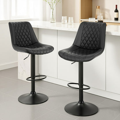 Artiss 2x Bar Stools Kitchen Swivel Gas Lift Counter Chair Diamond Leather Black-Furniture &gt; Bar Stools &amp; Chairs &gt; Table &amp; Bar Stools-PEROZ Accessories