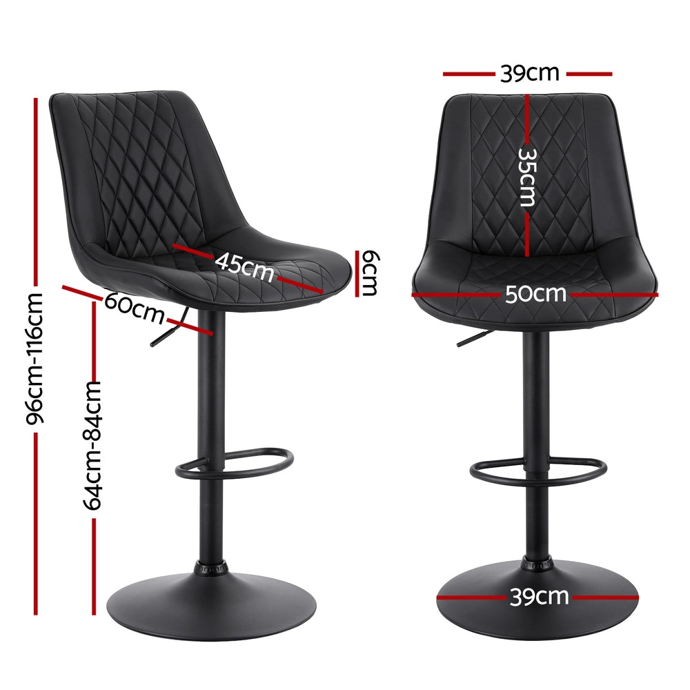 Artiss 4x Bar Stools Kitchen Swivel Gas Lift Counter Chair Diamond Leather Black-Furniture &gt; Bar Stools &amp; Chairs &gt; Table &amp; Bar Stools-PEROZ Accessories