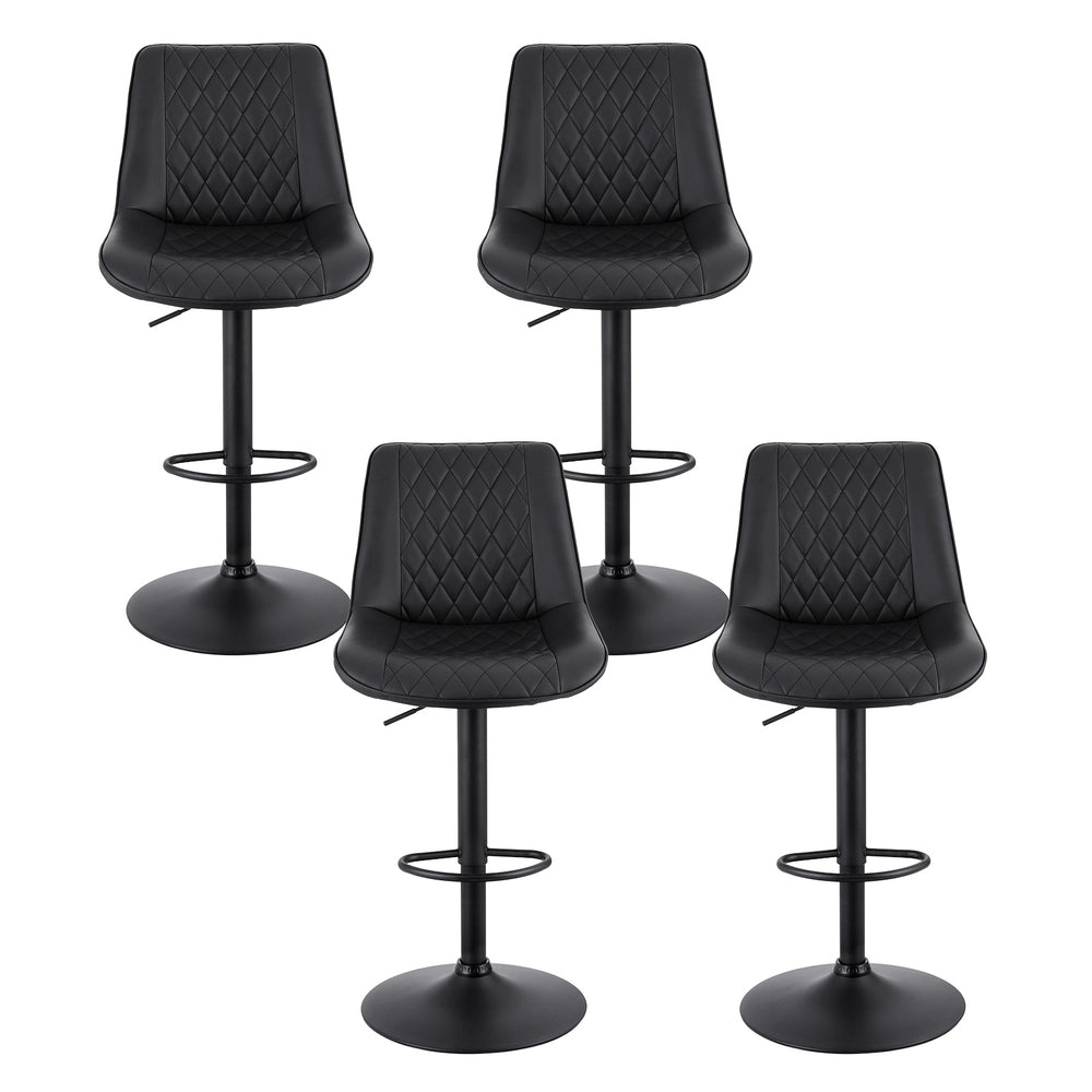 Artiss 4x Bar Stools Kitchen Swivel Gas Lift Counter Chair Diamond Leather Black-Furniture &gt; Bar Stools &amp; Chairs &gt; Table &amp; Bar Stools-PEROZ Accessories