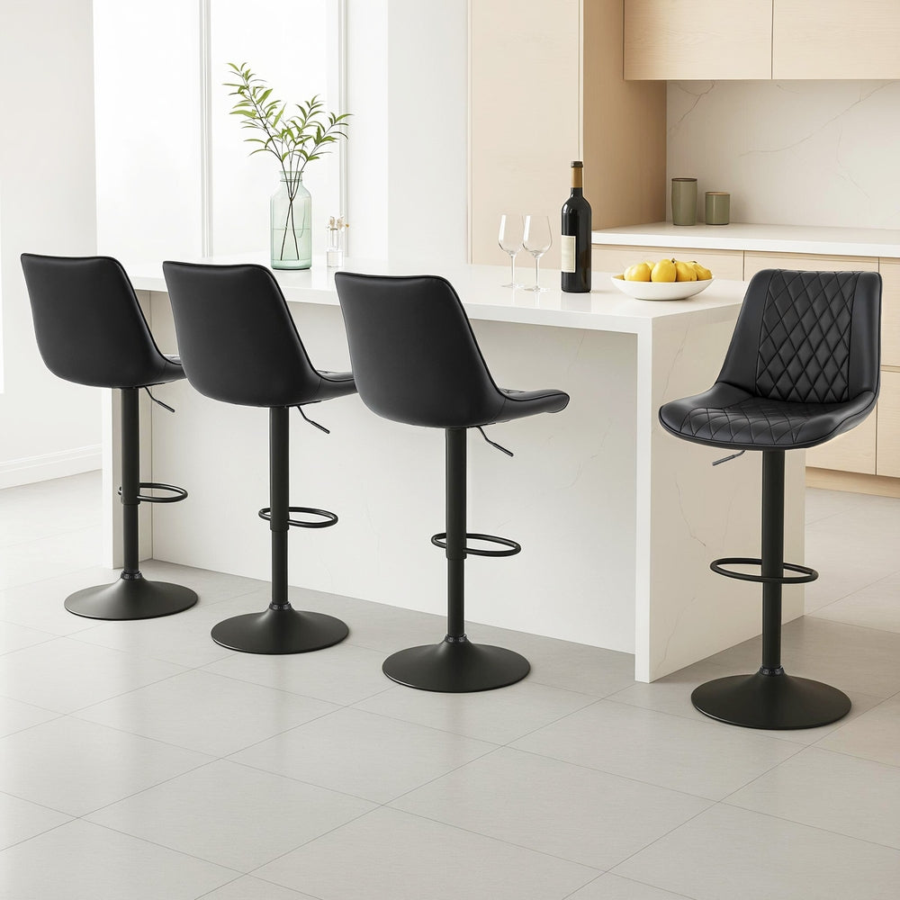 Artiss 4x Bar Stools Kitchen Swivel Gas Lift Counter Chair Diamond Leather Black-Furniture &gt; Bar Stools &amp; Chairs &gt; Table &amp; Bar Stools-PEROZ Accessories
