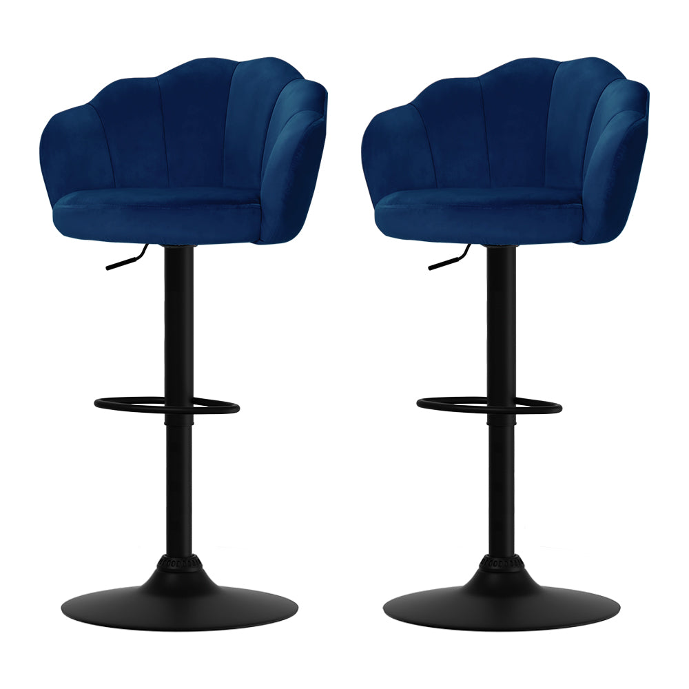 Artiss 2x Bar Stools Gas Lift Velvet Blue-Furniture &gt; Bar Stools &amp; Chairs-PEROZ Accessories