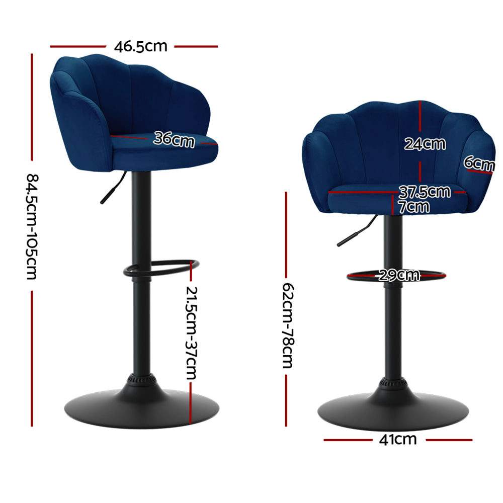 Artiss 2x Bar Stools Gas Lift Velvet Blue-Furniture &gt; Bar Stools &amp; Chairs-PEROZ Accessories