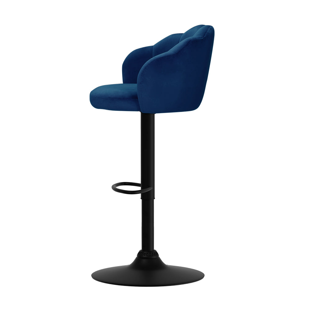 Artiss 2x Bar Stools Gas Lift Velvet Blue-Furniture &gt; Bar Stools &amp; Chairs-PEROZ Accessories