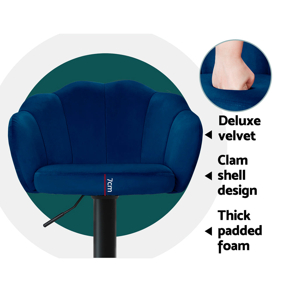 Artiss 2x Bar Stools Gas Lift Velvet Blue-Furniture &gt; Bar Stools &amp; Chairs-PEROZ Accessories