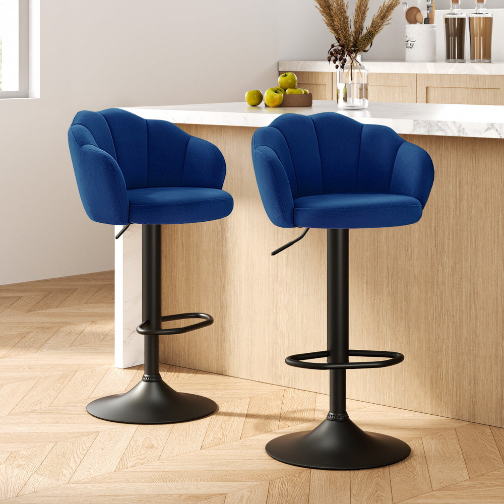 Artiss 2x Bar Stools Gas Lift Velvet Blue-Furniture &gt; Bar Stools &amp; Chairs-PEROZ Accessories