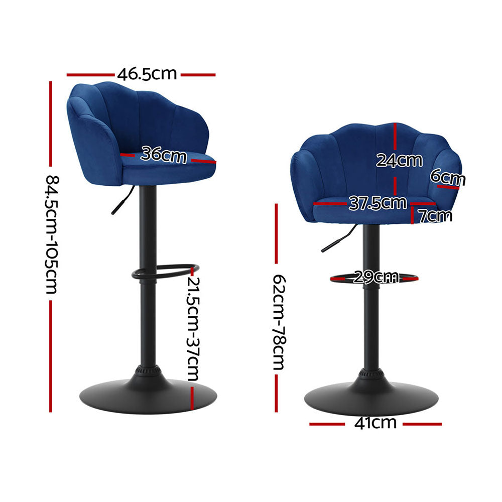 Artiss 4x Bar Stools Gas Lift Velvet Blue-Furniture &gt; Bar Stools &amp; Chairs &gt; Table &amp; Bar Stools-PEROZ Accessories