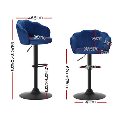 Artiss 4x Bar Stools Gas Lift Velvet Blue-Furniture &gt; Bar Stools &amp; Chairs &gt; Table &amp; Bar Stools-PEROZ Accessories