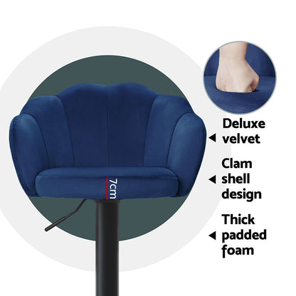 Artiss 4x Bar Stools Gas Lift Velvet Blue-Furniture &gt; Bar Stools &amp; Chairs &gt; Table &amp; Bar Stools-PEROZ Accessories