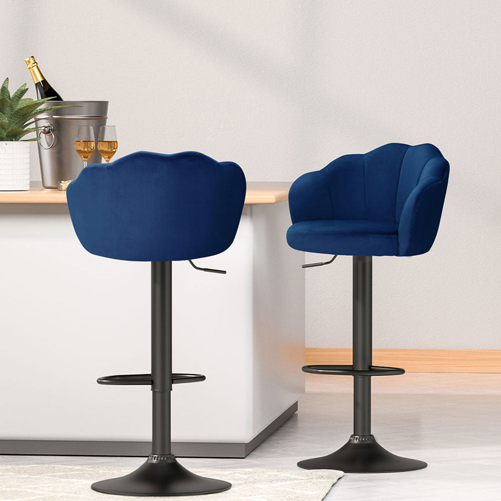 Artiss 4x Bar Stools Gas Lift Velvet Blue-Furniture &gt; Bar Stools &amp; Chairs &gt; Table &amp; Bar Stools-PEROZ Accessories