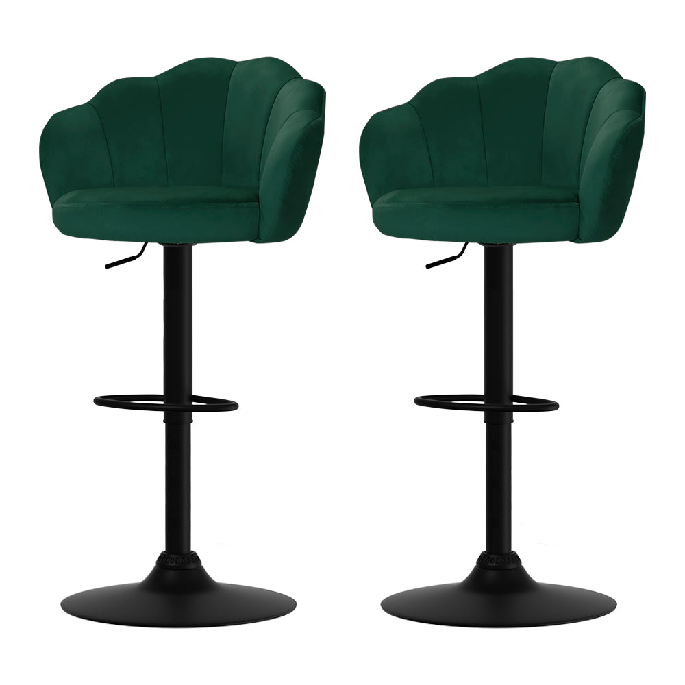 Artiss 2x Bar Stools Gas Lift Velvet Green-Furniture &gt; Bar Stools &amp; Chairs-PEROZ Accessories