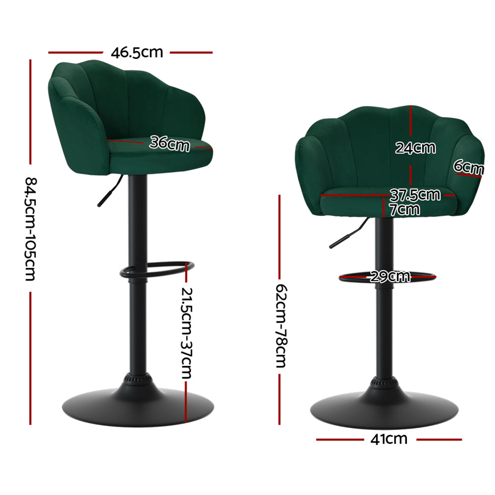 Artiss 2x Bar Stools Gas Lift Velvet Green-Furniture &gt; Bar Stools &amp; Chairs-PEROZ Accessories