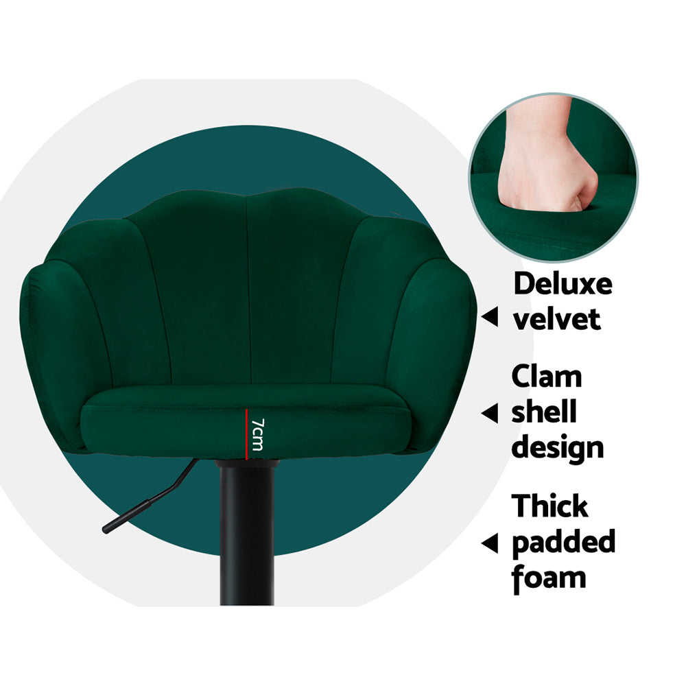 Artiss 2x Bar Stools Gas Lift Velvet Green-Furniture &gt; Bar Stools &amp; Chairs-PEROZ Accessories