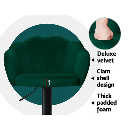 Artiss 2x Bar Stools Gas Lift Velvet Green-Furniture &gt; Bar Stools &amp; Chairs-PEROZ Accessories