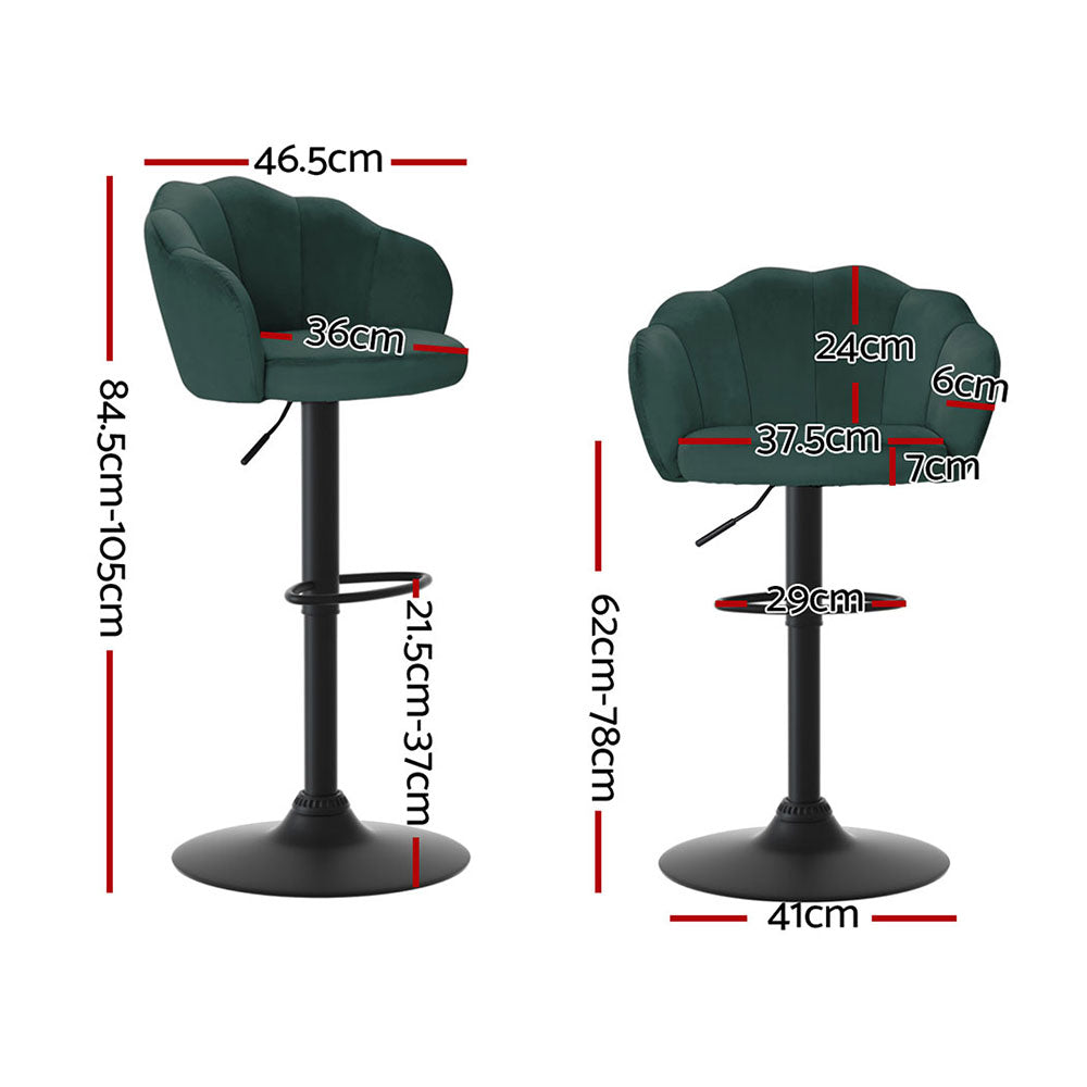 Artiss 4x Bar Stools Gas Lift Velvet Green-Furniture &gt; Bar Stools &amp; Chairs &gt; Table &amp; Bar Stools-PEROZ Accessories
