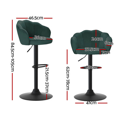 Artiss 4x Bar Stools Gas Lift Velvet Green-Furniture &gt; Bar Stools &amp; Chairs &gt; Table &amp; Bar Stools-PEROZ Accessories