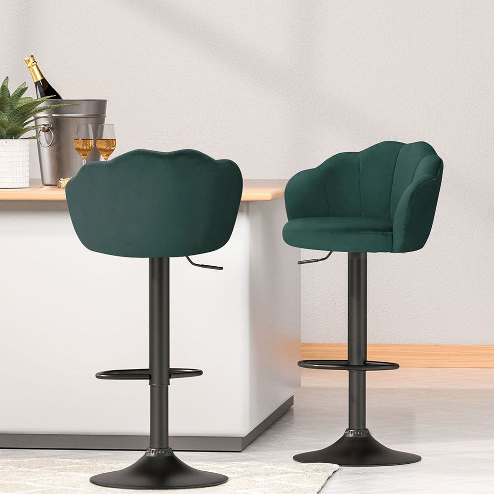 Artiss 4x Bar Stools Gas Lift Velvet Green-Furniture &gt; Bar Stools &amp; Chairs &gt; Table &amp; Bar Stools-PEROZ Accessories