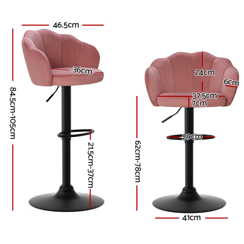 Artiss 2x Bar Stools Gas Lift Velvet Pink-Furniture &gt; Bar Stools &amp; Chairs-PEROZ Accessories