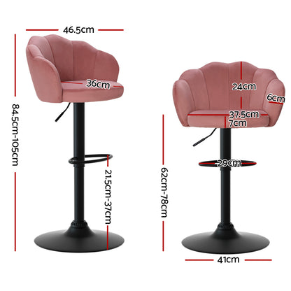 Artiss 2x Bar Stools Gas Lift Velvet Pink-Furniture &gt; Bar Stools &amp; Chairs-PEROZ Accessories