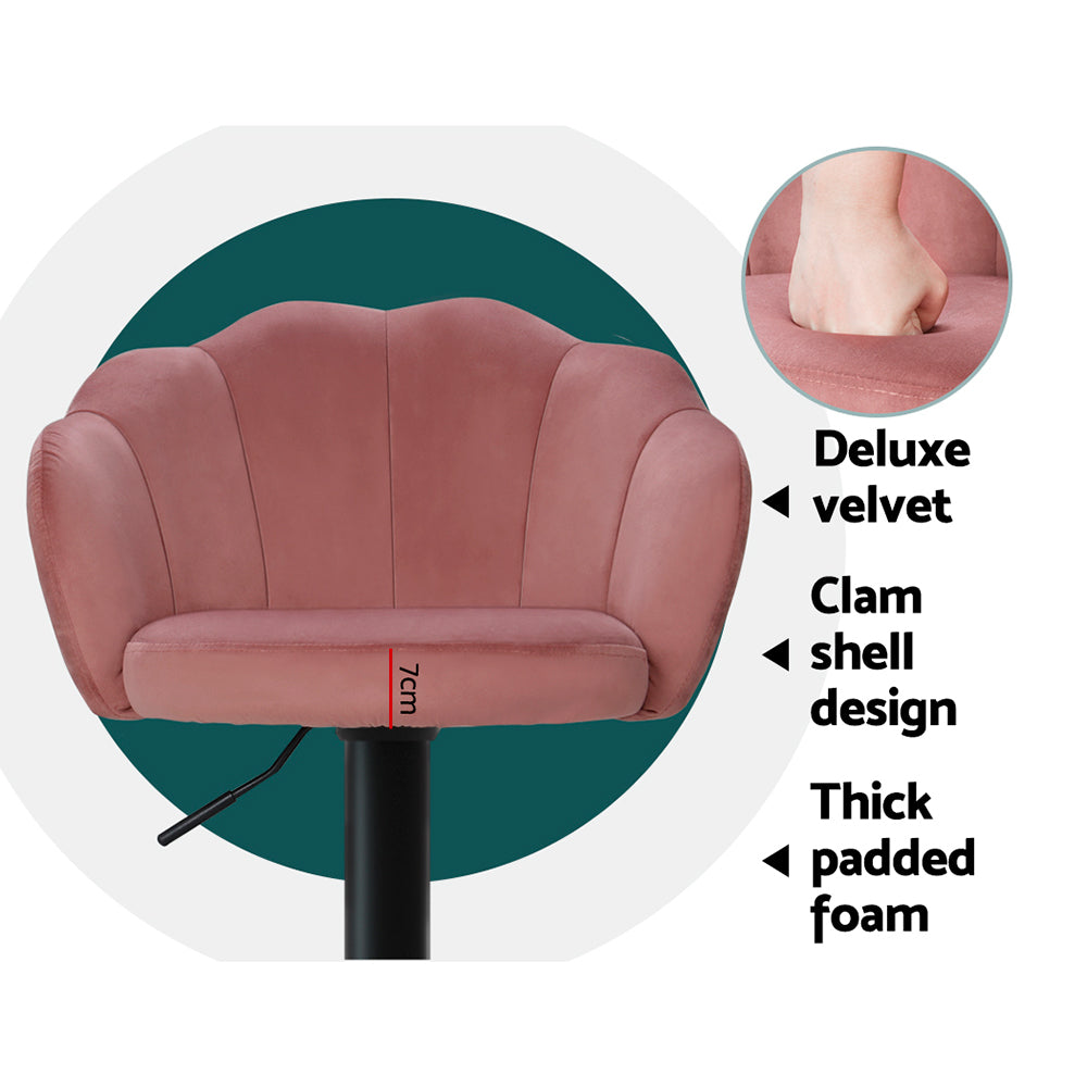 Artiss 2x Bar Stools Gas Lift Velvet Pink-Furniture &gt; Bar Stools &amp; Chairs-PEROZ Accessories