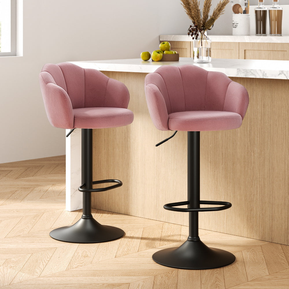 Artiss 2x Bar Stools Gas Lift Velvet Pink-Furniture &gt; Bar Stools &amp; Chairs-PEROZ Accessories