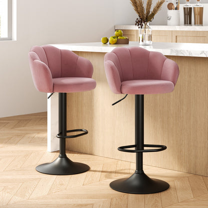 Artiss 2x Bar Stools Gas Lift Velvet Pink-Furniture &gt; Bar Stools &amp; Chairs-PEROZ Accessories