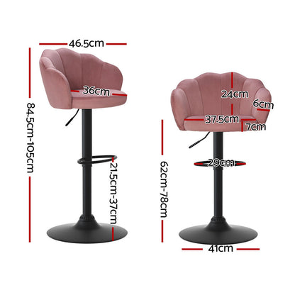 Artiss 4x Bar Stools Gas Lift Velvet Pink-Furniture &gt; Bar Stools &amp; Chairs &gt; Table &amp; Bar Stools-PEROZ Accessories
