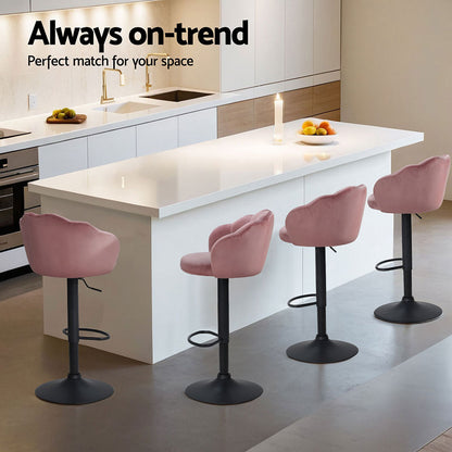 Artiss 4x Bar Stools Gas Lift Velvet Pink-Furniture &gt; Bar Stools &amp; Chairs &gt; Table &amp; Bar Stools-PEROZ Accessories