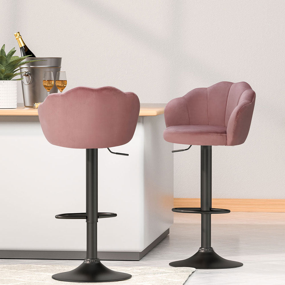Artiss 4x Bar Stools Gas Lift Velvet Pink-Furniture &gt; Bar Stools &amp; Chairs &gt; Table &amp; Bar Stools-PEROZ Accessories