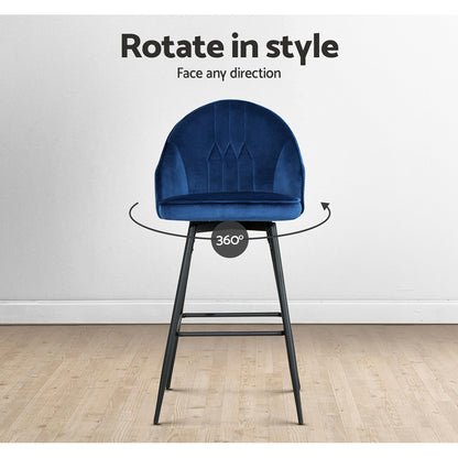 Artiss 2x Bar Stools Velvet Swivel Metal Legs Blue-Bar Stools-PEROZ Accessories