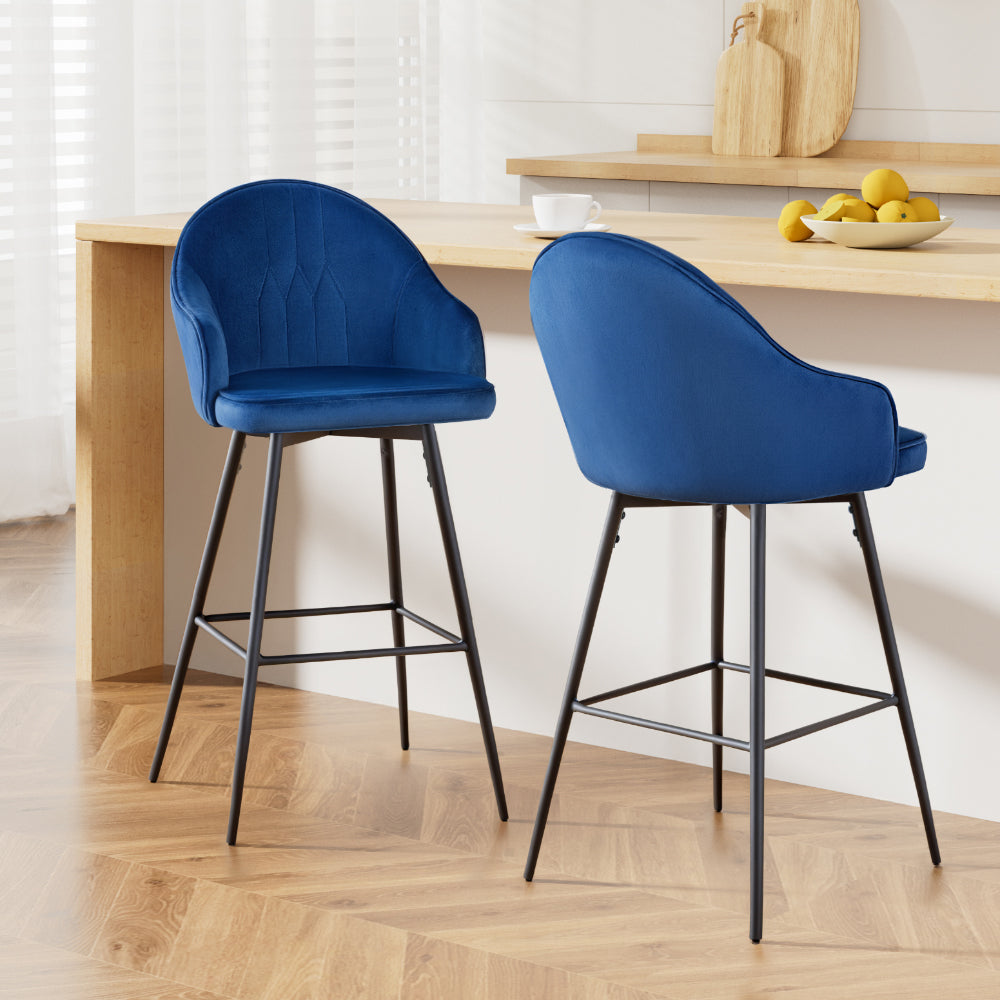 Artiss 2x Bar Stools Velvet Swivel Metal Legs Blue-Bar Stools-PEROZ Accessories