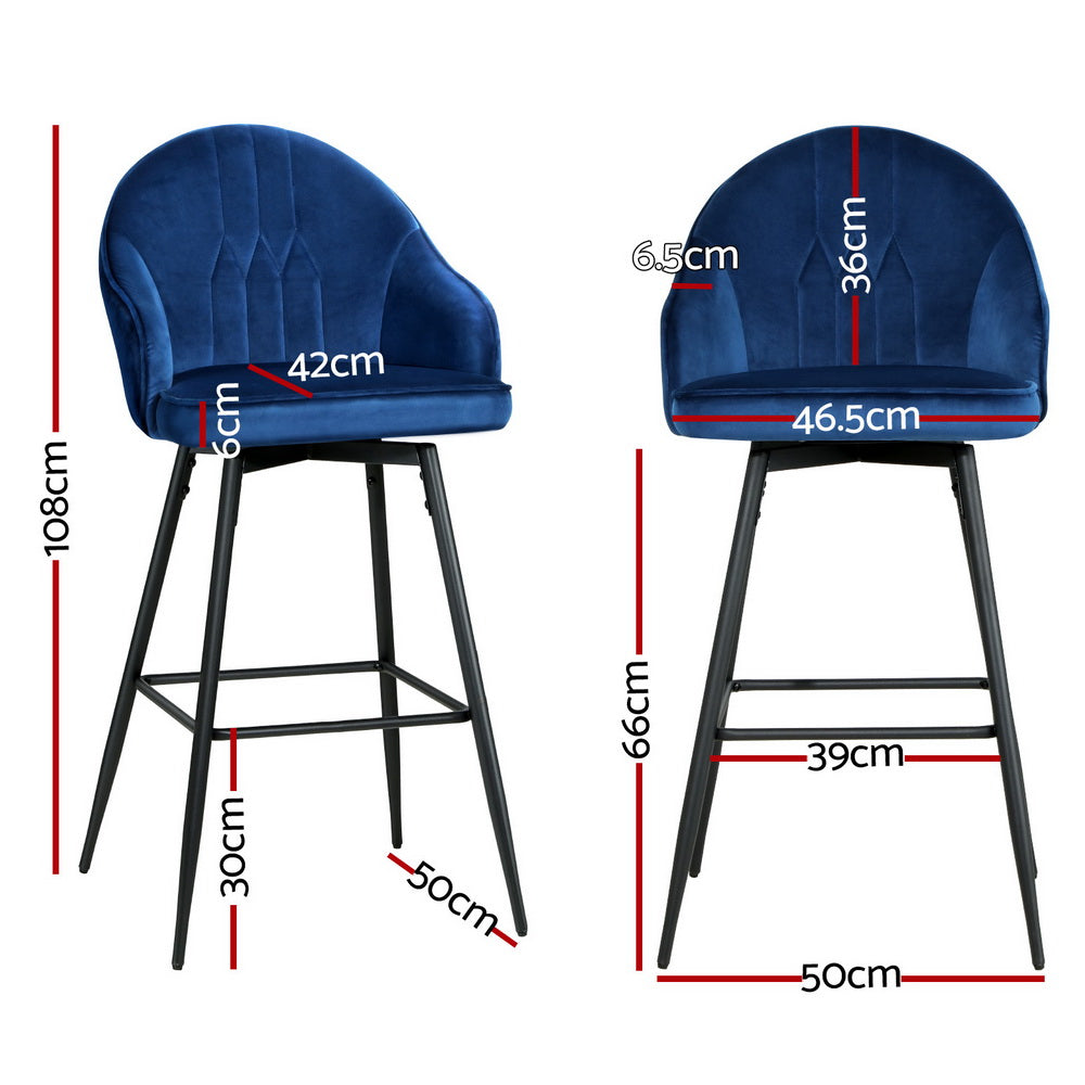 Artiss 4x Bar Stools Velvet Swivel Metal Legs Blue-Furniture &gt; Bar Stools &amp; Chairs &gt; Massage Chairs-PEROZ Accessories
