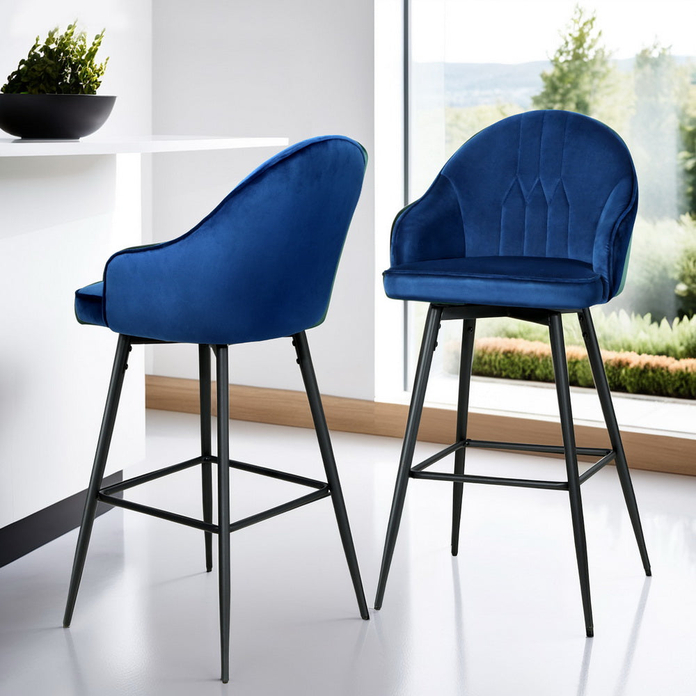 Artiss 4x Bar Stools Velvet Swivel Metal Legs Blue-Furniture &gt; Bar Stools &amp; Chairs &gt; Massage Chairs-PEROZ Accessories