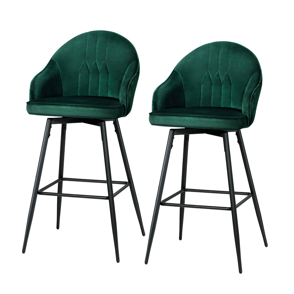 Artiss 2x Bar Stools Velvet Swivel Metal Legs Green-Bar Stools-PEROZ Accessories