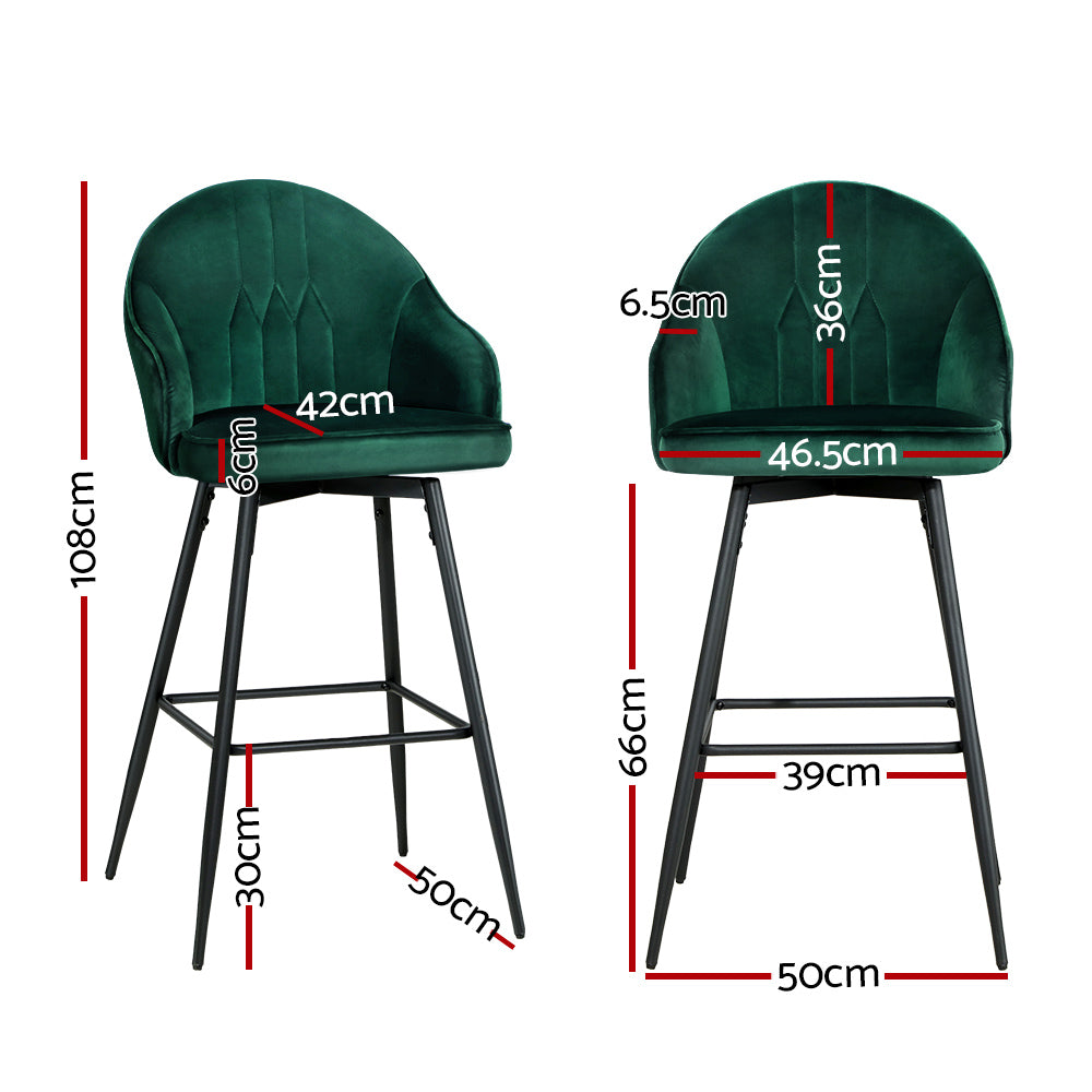 Artiss 2x Bar Stools Velvet Swivel Metal Legs Green-Bar Stools-PEROZ Accessories