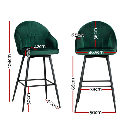 Artiss 2x Bar Stools Velvet Swivel Metal Legs Green-Bar Stools-PEROZ Accessories