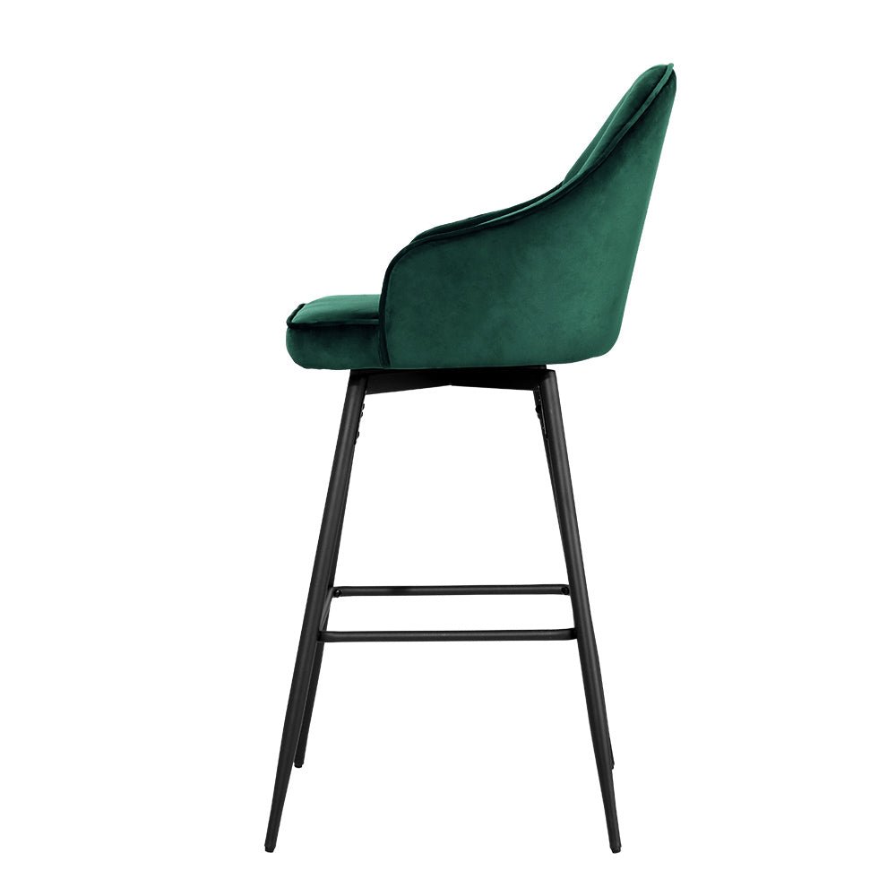 Artiss 2x Bar Stools Velvet Swivel Metal Legs Green-Bar Stools-PEROZ Accessories