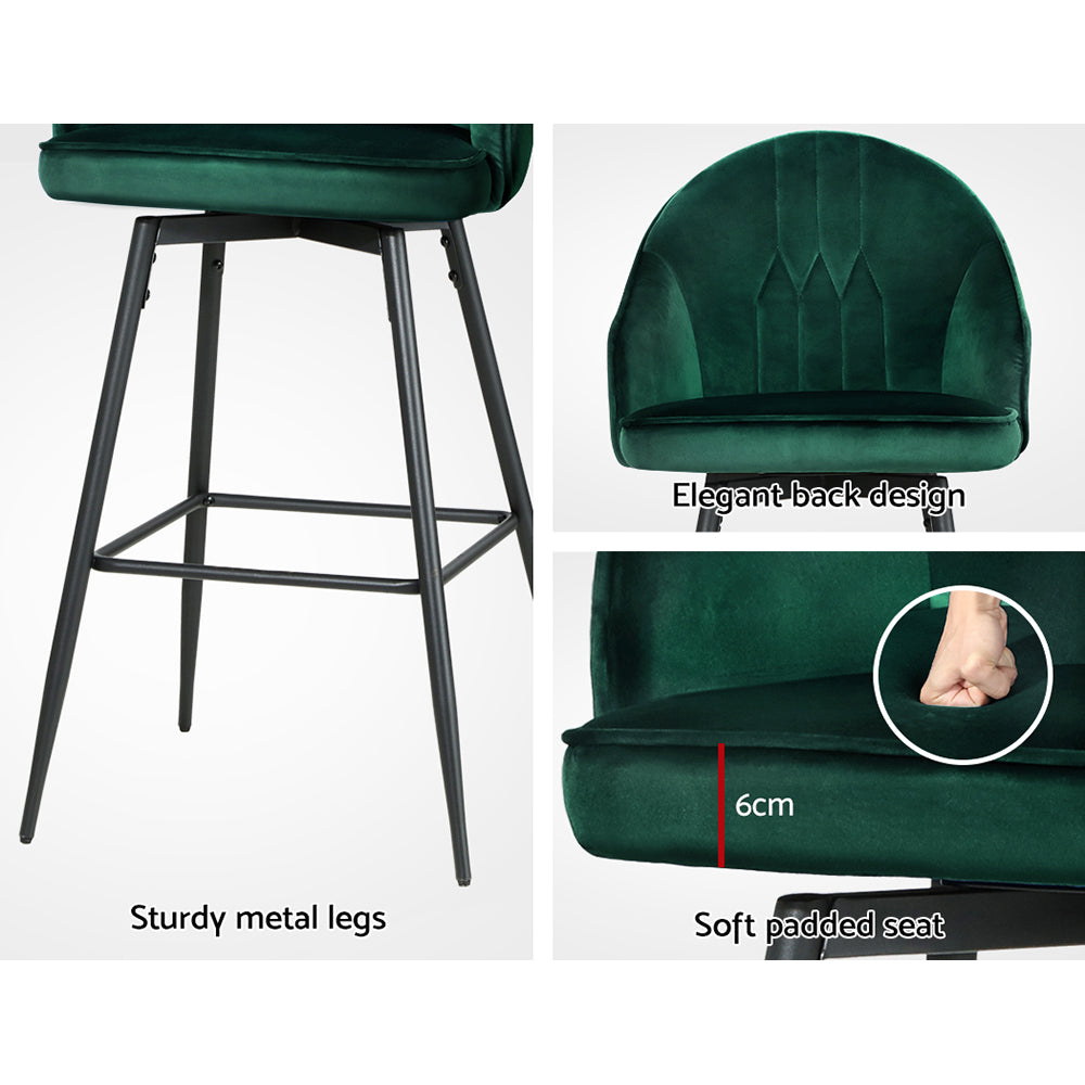 Artiss 2x Bar Stools Velvet Swivel Metal Legs Green-Bar Stools-PEROZ Accessories