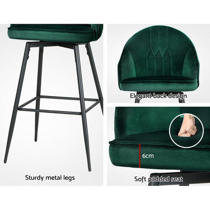 Artiss 2x Bar Stools Velvet Swivel Metal Legs Green-Bar Stools-PEROZ Accessories