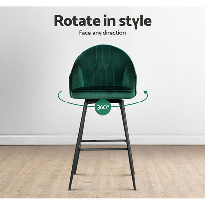 Artiss 2x Bar Stools Velvet Swivel Metal Legs Green-Bar Stools-PEROZ Accessories