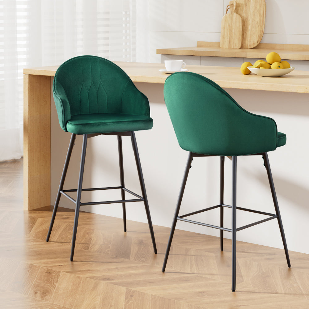 Artiss 2x Bar Stools Velvet Swivel Metal Legs Green-Bar Stools-PEROZ Accessories